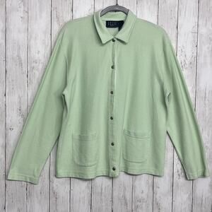 Crazy Horse Green Knit Long Sleeve Button Down Pockets Spring Sweater Cardigan